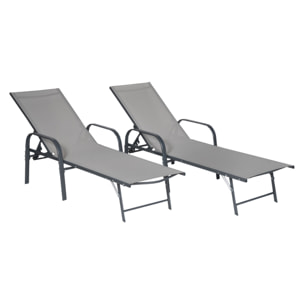 Lot de 2 bains de soleil SARDINIA en textilène gris - structure anthracite