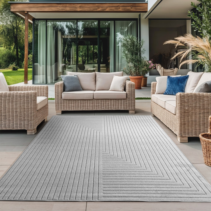 ALVORA - Tapis intérieur/extérieur gris à motif graphique