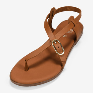 Sandalias de dedo cuero en piel con suela plana