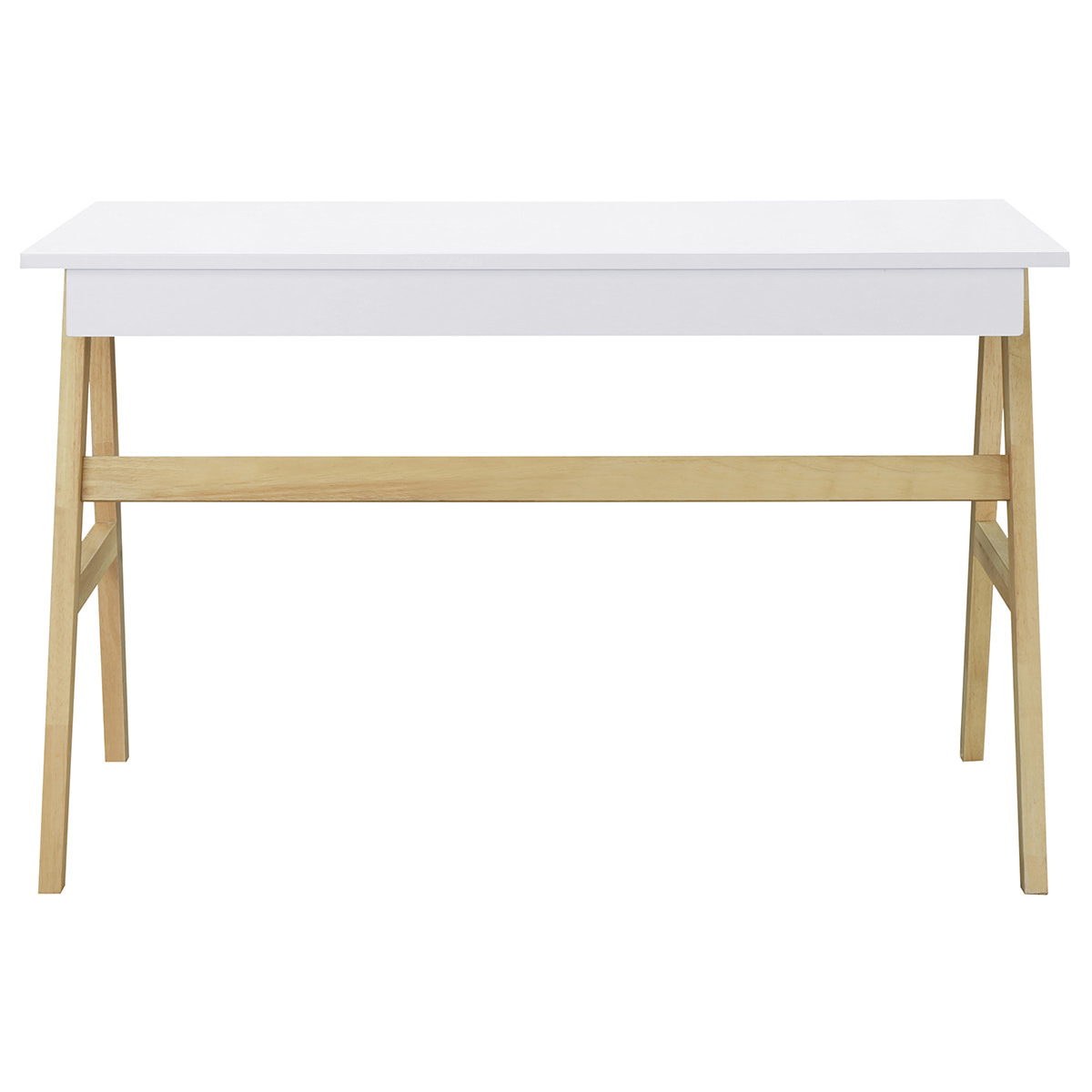 Bureau avec rangements 2 tiroirs scandinave blanc et bois clair chêne L120 cm BROOK