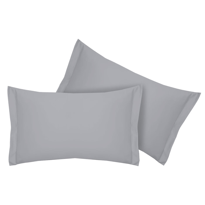 Coppia federe a due volant tinta unita grigio 100% cotone