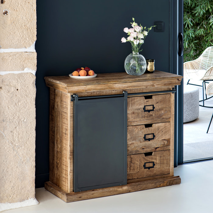 Petit buffet en bois et métal 1 porte 3 tiroirs - Tabuk