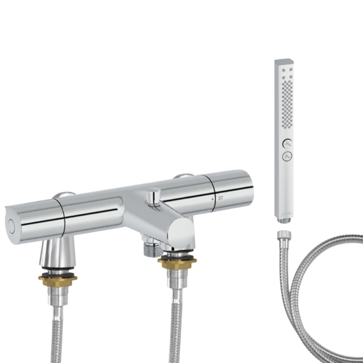 Mitigeur baignoire Simone + pommeau de douche Shift+ carré + flexible de douche métal + colonnettes Idro'Flex