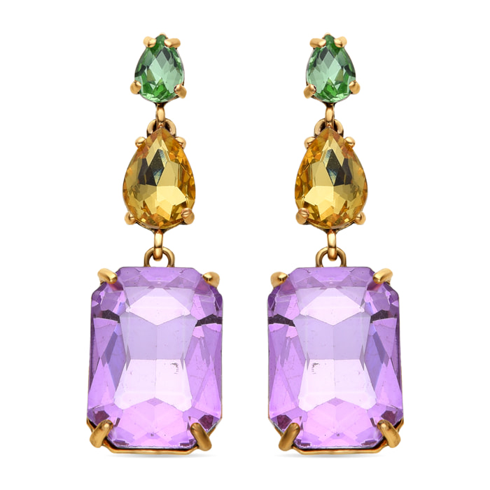 Pendientes de Cristal Morado acabados en oro amarillo de 18k