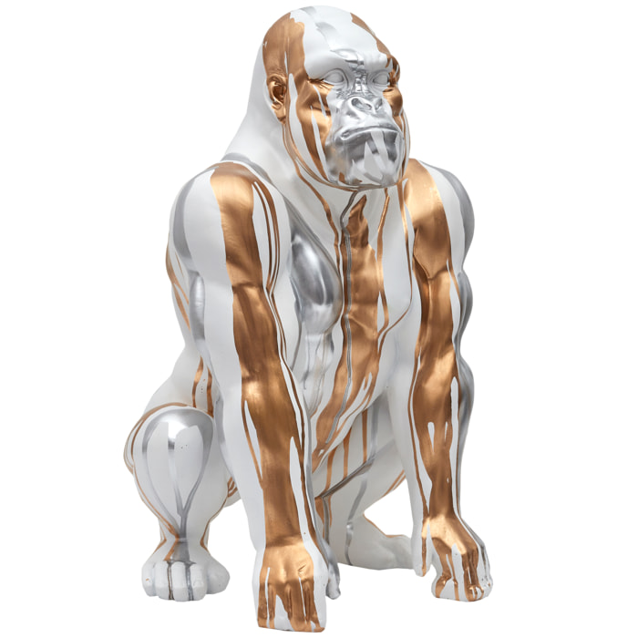 Statue Gorille Blanc Coulure Dore Argente H45cm