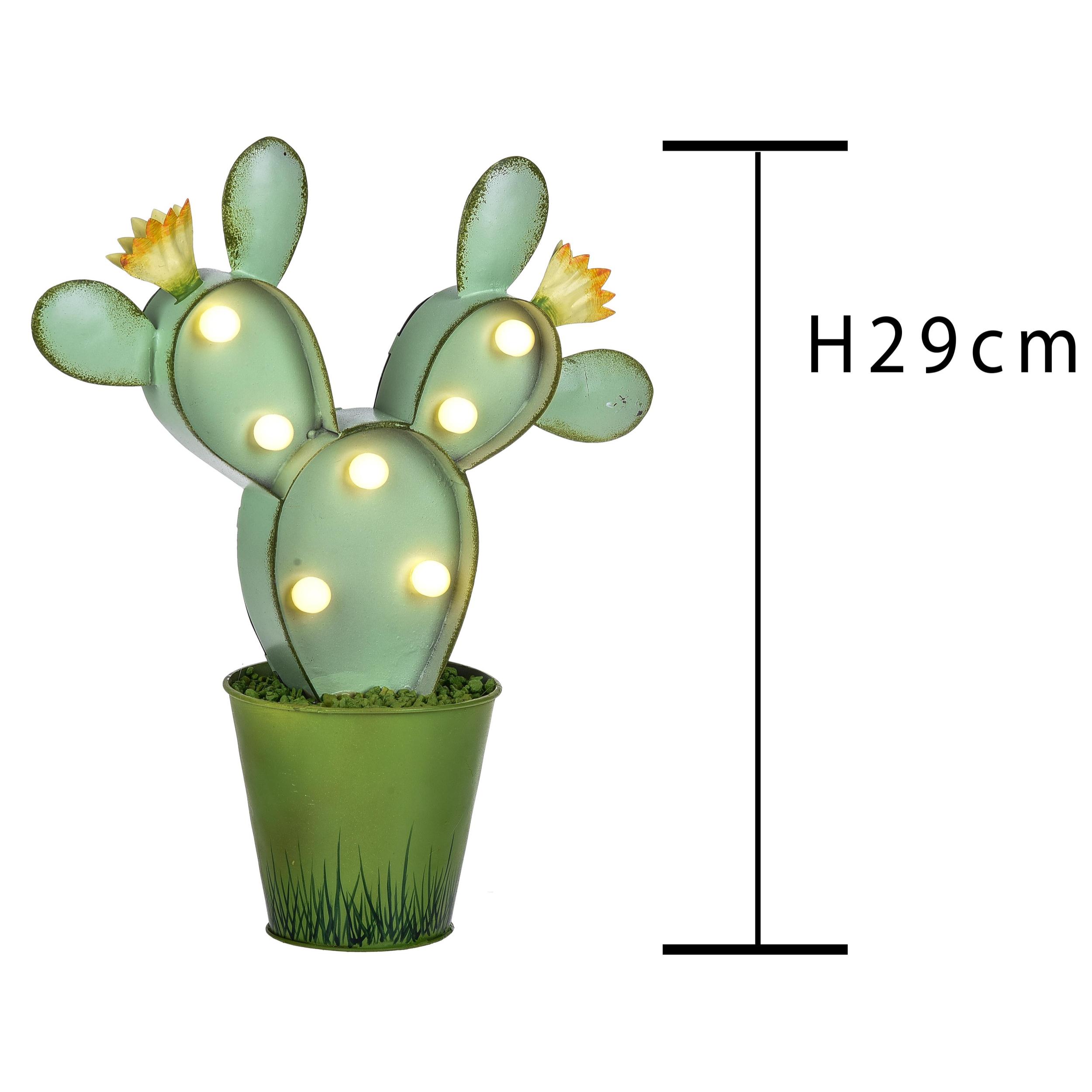 Cactus Con Luci. Altezza 29 Cm - Pezzi 1 - 25X29X9,5cm - Colore: Verde - Bianchi Dino - Decori Casa E Complementi