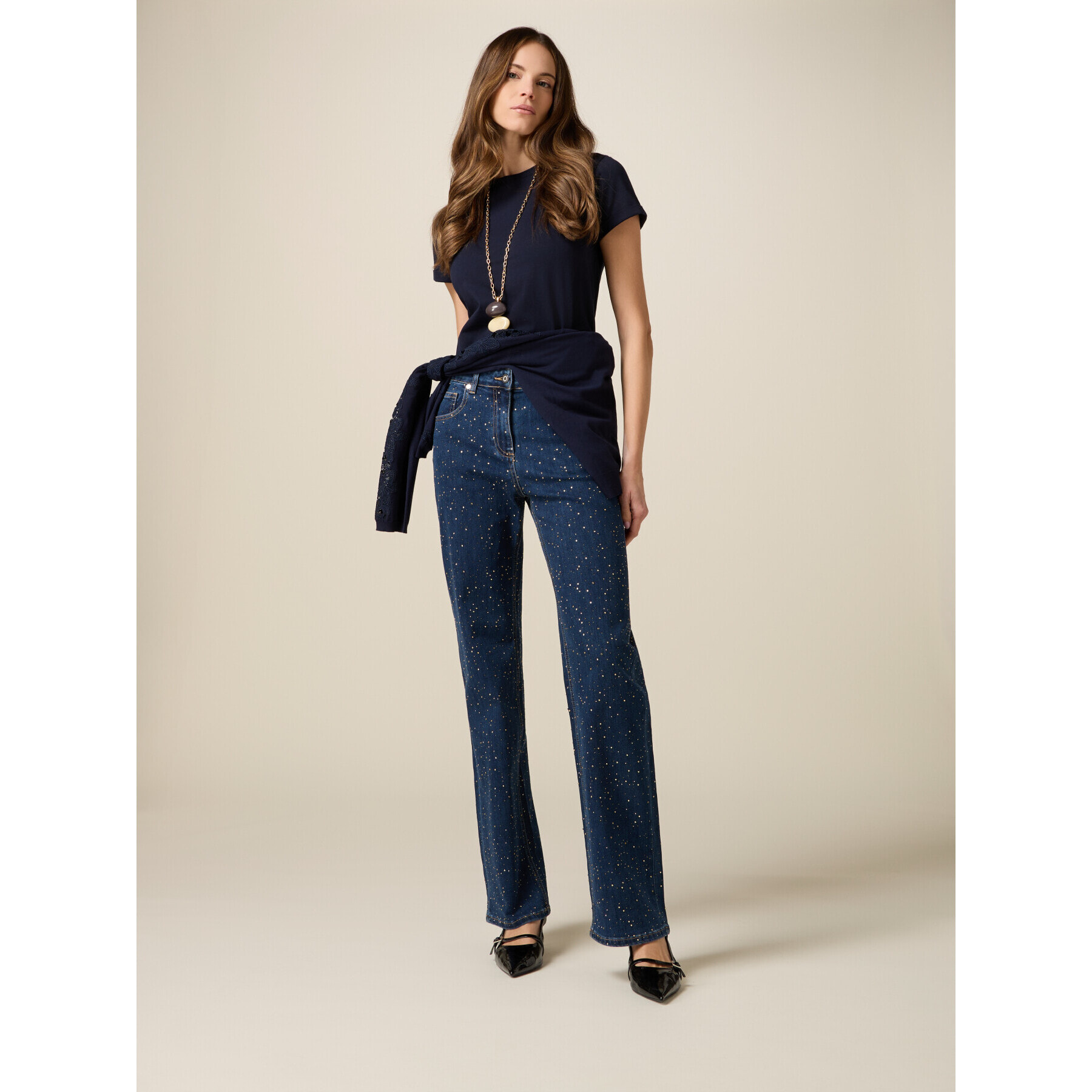 Oltre - Jeans regular con cristalli - Blu