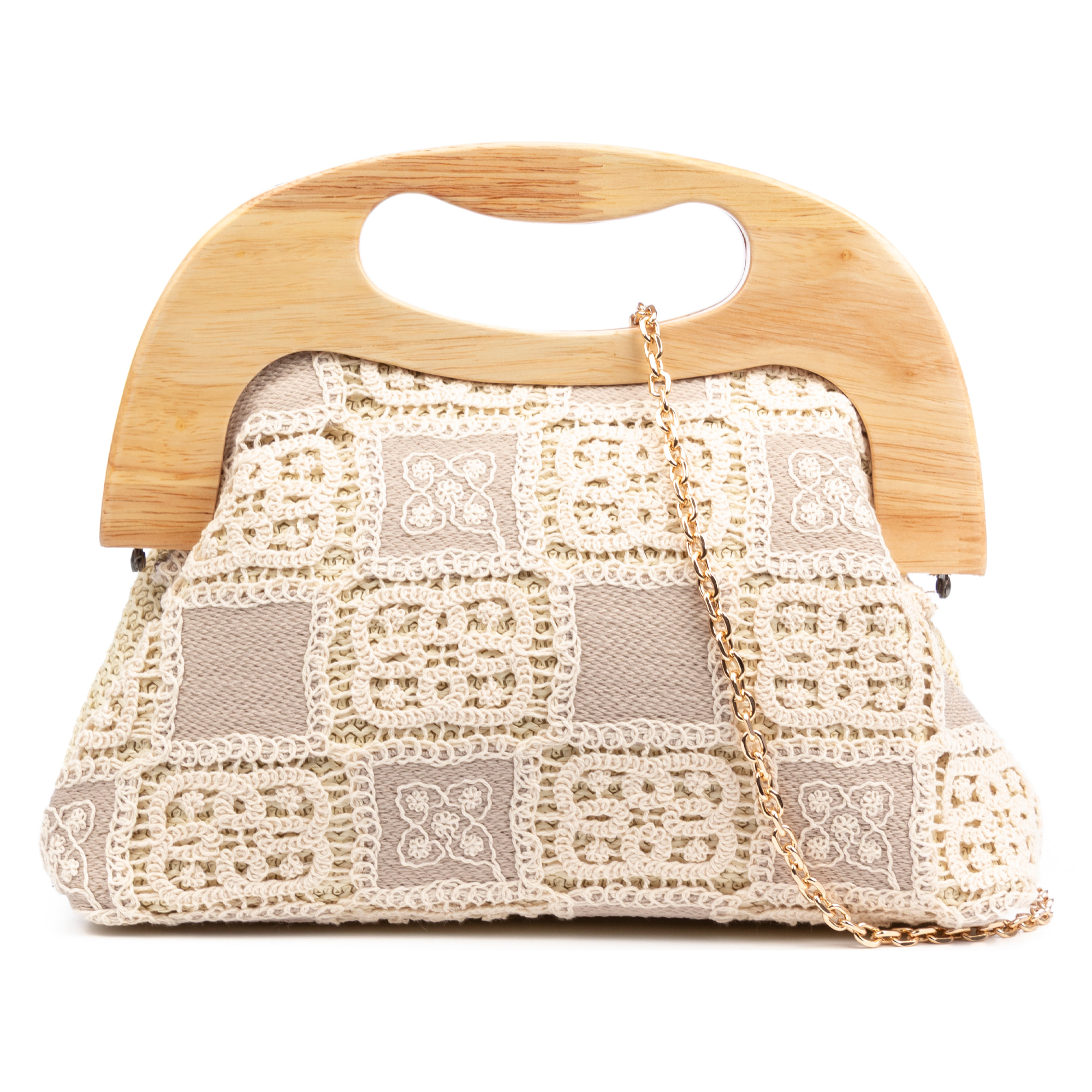 Barbaira Borsa a mano Donna. Realizzata in legno naturale e cotone.