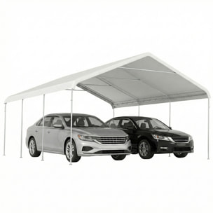 Carpa Garaje Portátil 5x6 m, Garaje Exterior para Coche Impermeable con Estructura de Acero Galvanizado, Toldo Resistente Anti-UV, Cobertizo para Herramientas de Jardín, Blanco Crema
