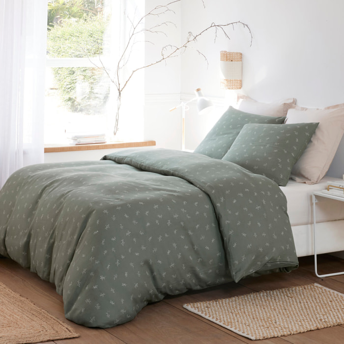 Parure housse de couette imprimé 100% gaze de coton - céleste