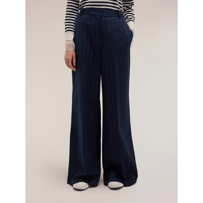 Motivi - Pantaloni palazzo in poliviscosa gessata lurex - Blu