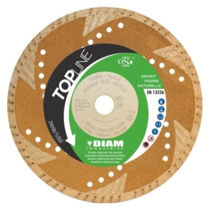 Disque diamant Ø230/22.23 pour pierres naturelles tuiles béton granit - DIAM INDUSTRIES - TS80230/22