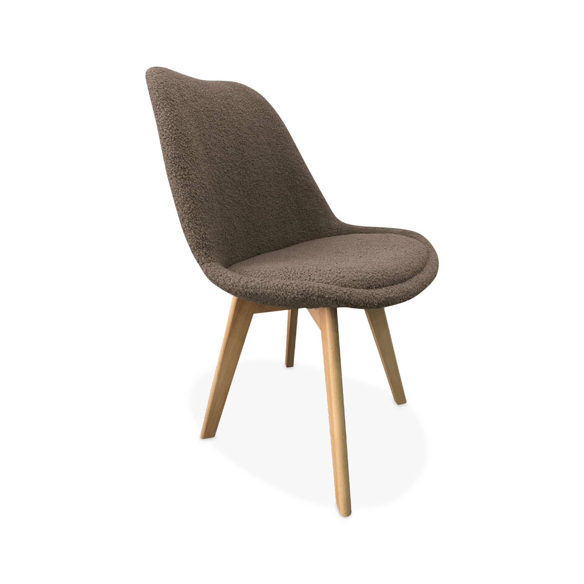 Lot de 4 chaises scandinaves NILS revêtement bouclette taupe. pieds bois de hêtre. chaise 1 place