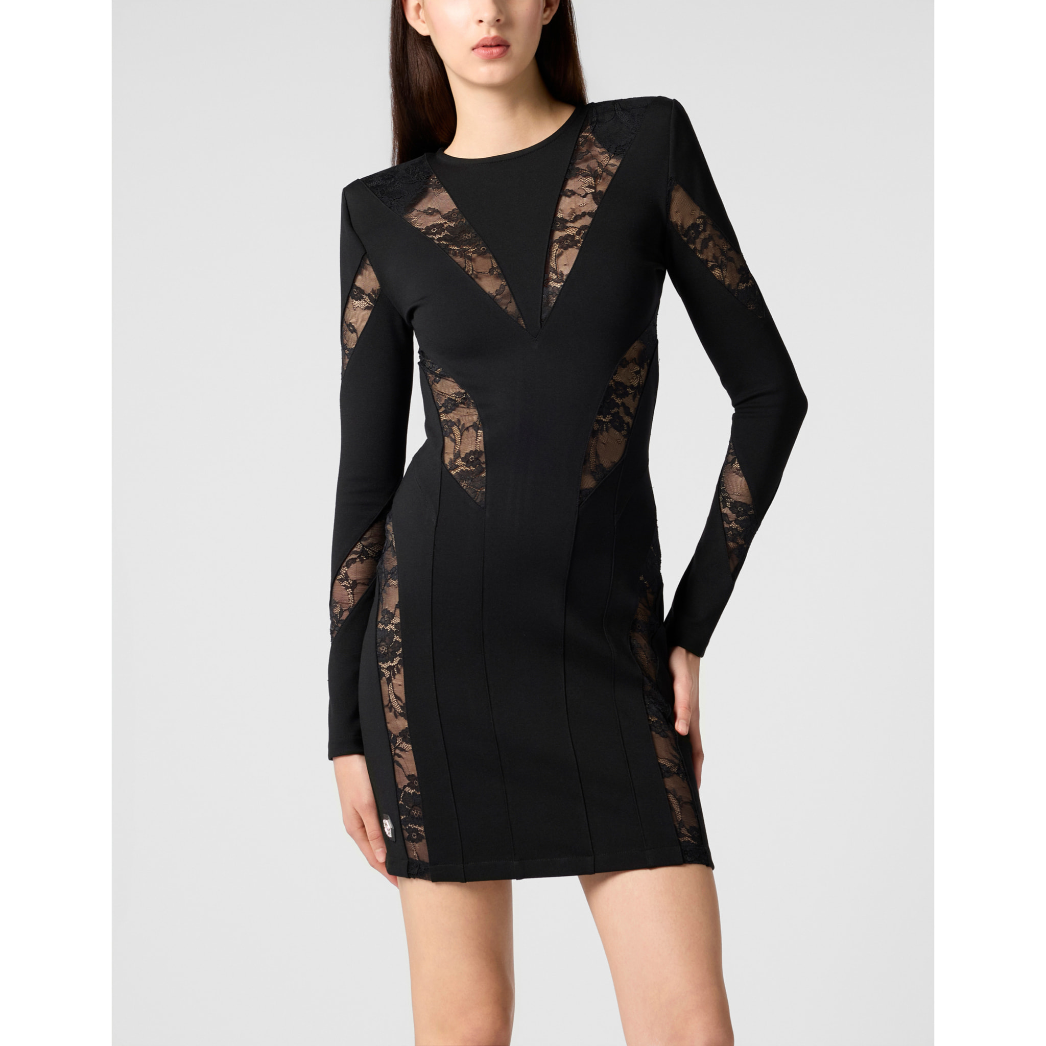 PHILIPP PLEIN Multicutting Long Sleeve Mini Dress Lace