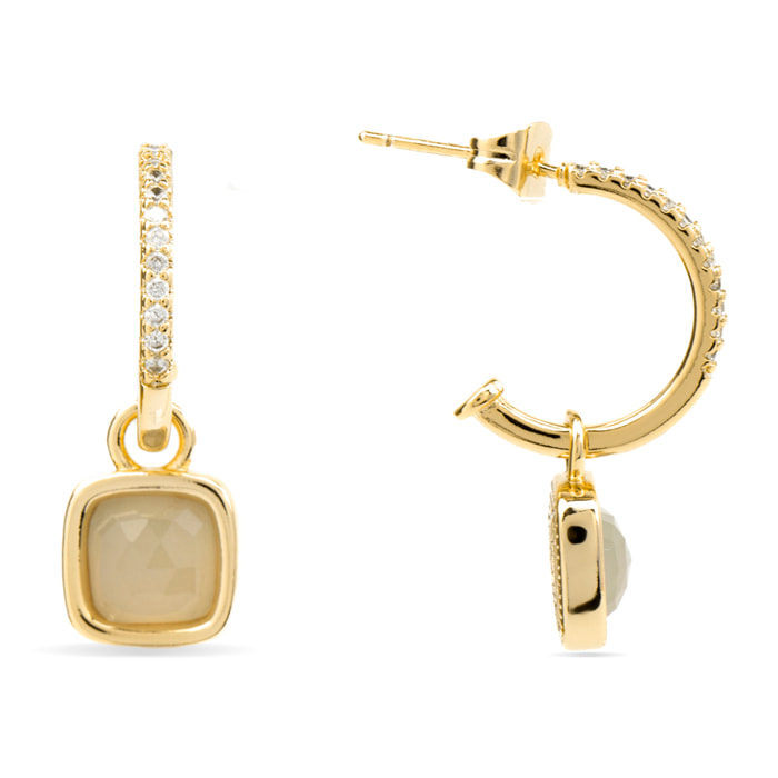 Pendientes de Cuarzo Gris Nublado acabados en oro amarillo de 18K