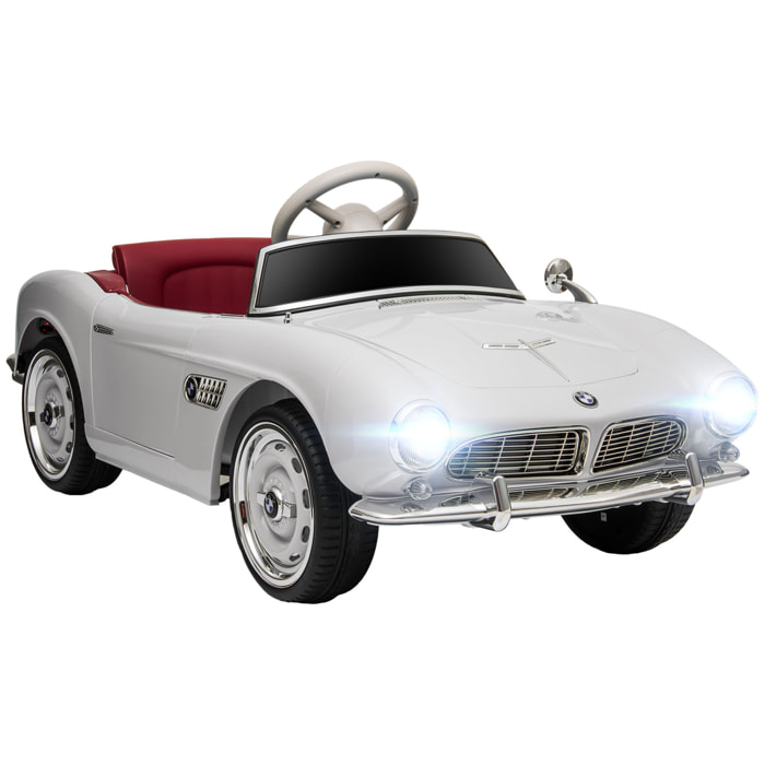 Voiture électrique enfant rétro BMW 507 - V. max. 5 Km/h effets sonores, lumineux, télécommande - blanc