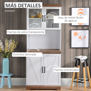 Aparador Alacena de Cocina Mueble Auxiliar con 2 Puertas de Vidrio Baldas Ajustables Estante Abierto y Armario para Comedor Salón Antivuelco 72x40x178 cm Blanco