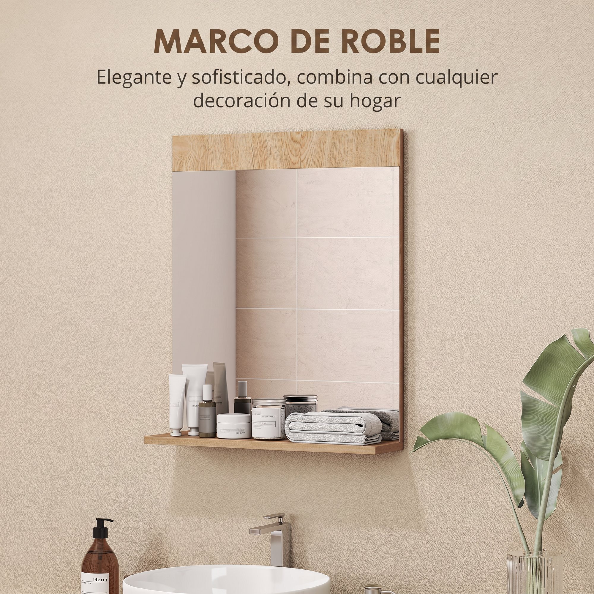 Espejo de Baño Espejo de Pared con Estante Abierto Espejo para Entrada Pasillo 50x12x60 cm Roble