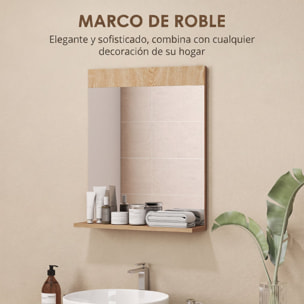 Espejo de Baño Espejo de Pared con Estante Abierto Espejo para Entrada Pasillo 50x12x60 cm Roble