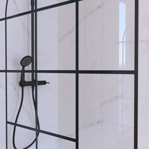 Paroi de Douche 120x195 Motif Verrière + Receveur Blanc 80x120 + Colonne de Douche Noire Mécanique