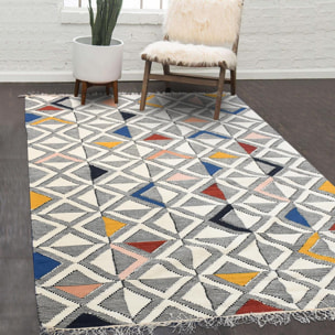 Tapis kilim fait à la main en laine motif géométrique