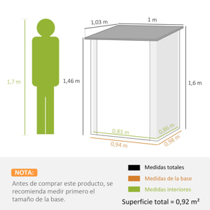 Cobertizo de Jardín de Exterior 0,92 m² 100x103x160 cm Caseta de Jardín Metálica con 1 Puerta y Cerradura para Almacenamiento de Herramientas en Patio Terraza Marrón