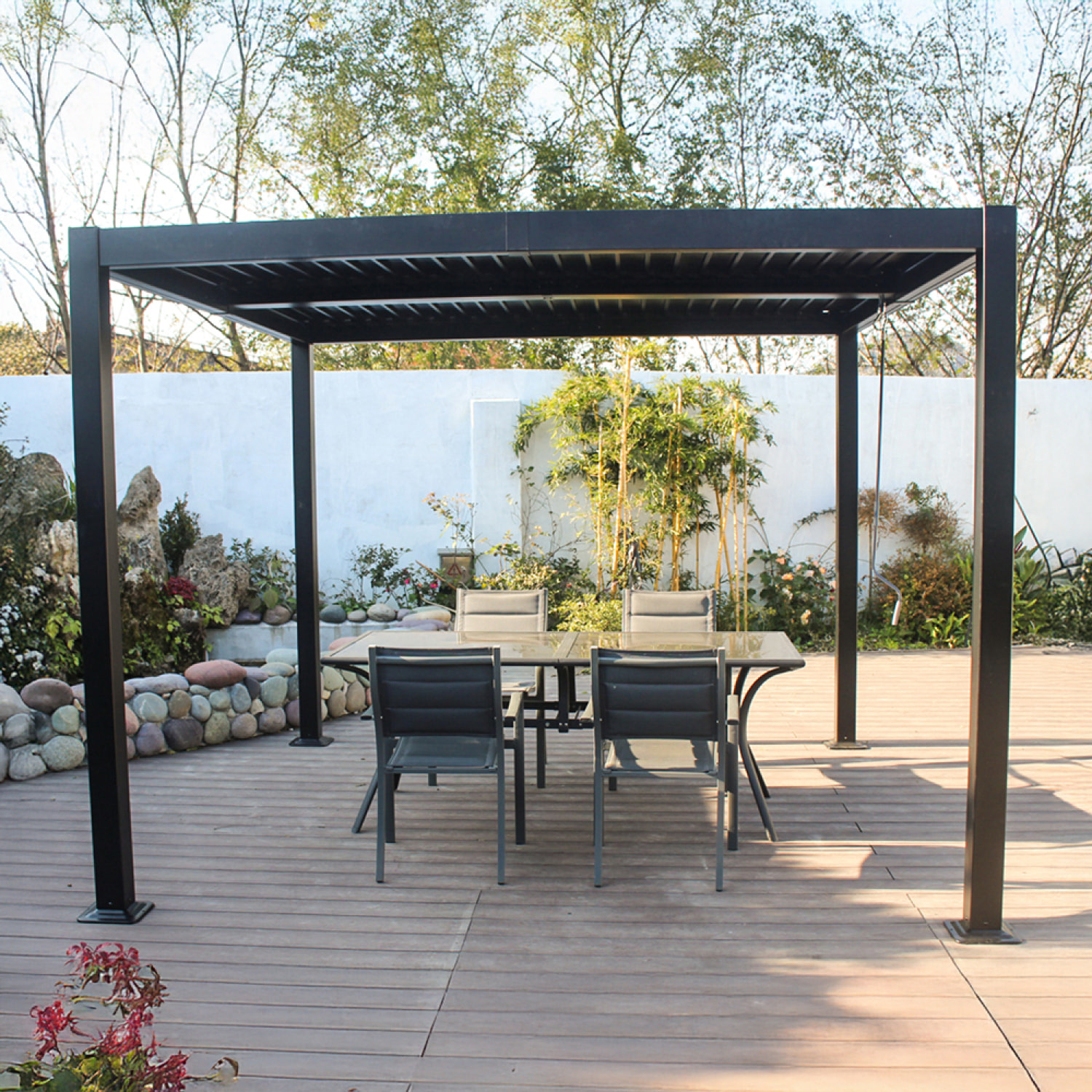 Pergola bioclimatique aluminium et acier lames orientables 3x3m MILL