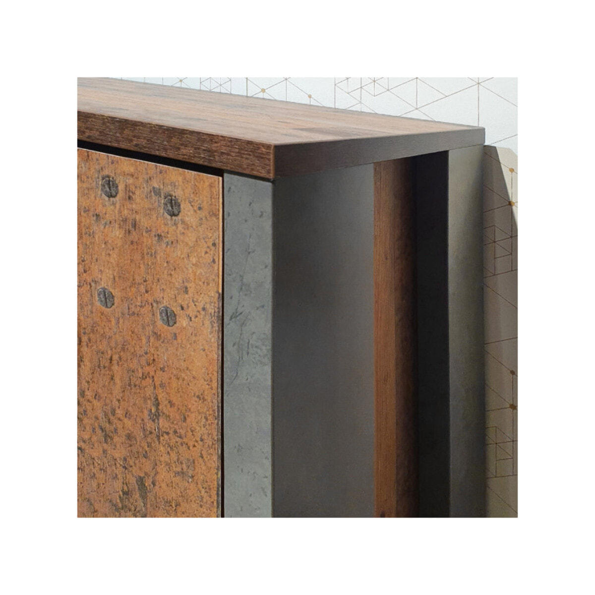 Buffet en bois effet bois vieilli et béton gris L206cm - FRED
