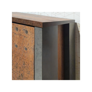 Buffet en bois effet bois vieilli et béton gris L206cm - FRED