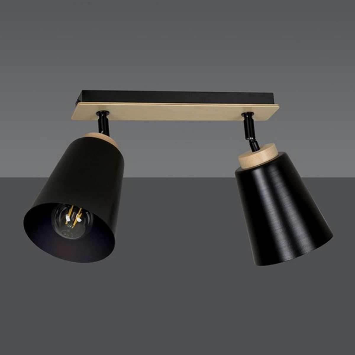 Faretto a soffitto ATLAS in acciaio nero e legno naturale