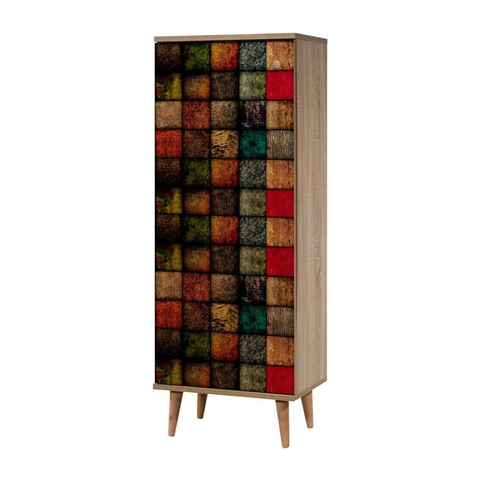 Scarpiera Giadeite, Mobile portascarpe, Armadio da ingresso multiuso, Mobiletto per calzature, 50x38h135 cm, Quercia e Multicolore