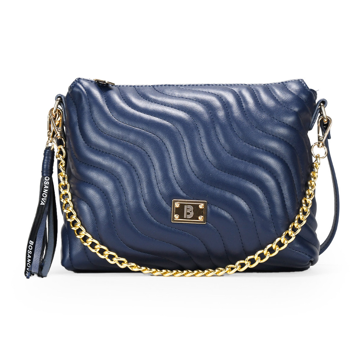 Bolso bandolera azul con cadena