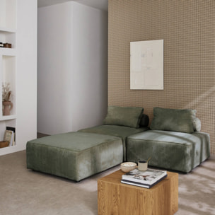 Lot de 3 chauffeuses pour canapé  modulables velours côtelé vert avec un coussin