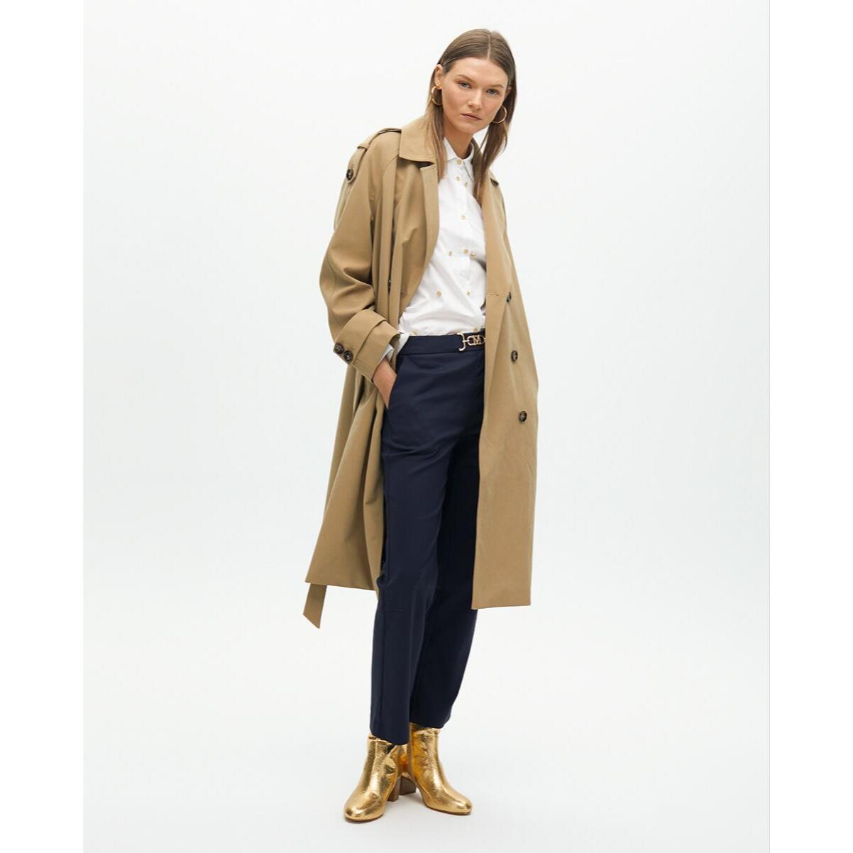 Trench lungo in tessuto doppio petto