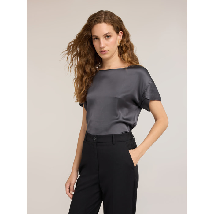 Motivi - Blusa in raso con maniche a petalo - Grigio