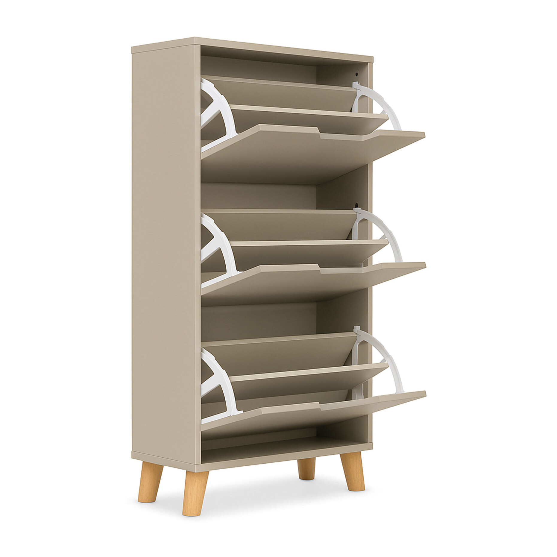 Plana - Scarpiera Salvaspazio 3 Ante 55x116x25 cm 18 Paia in Legno Tortora