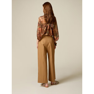 Oltre - Pantaloni palazzo in popeline - Beige
