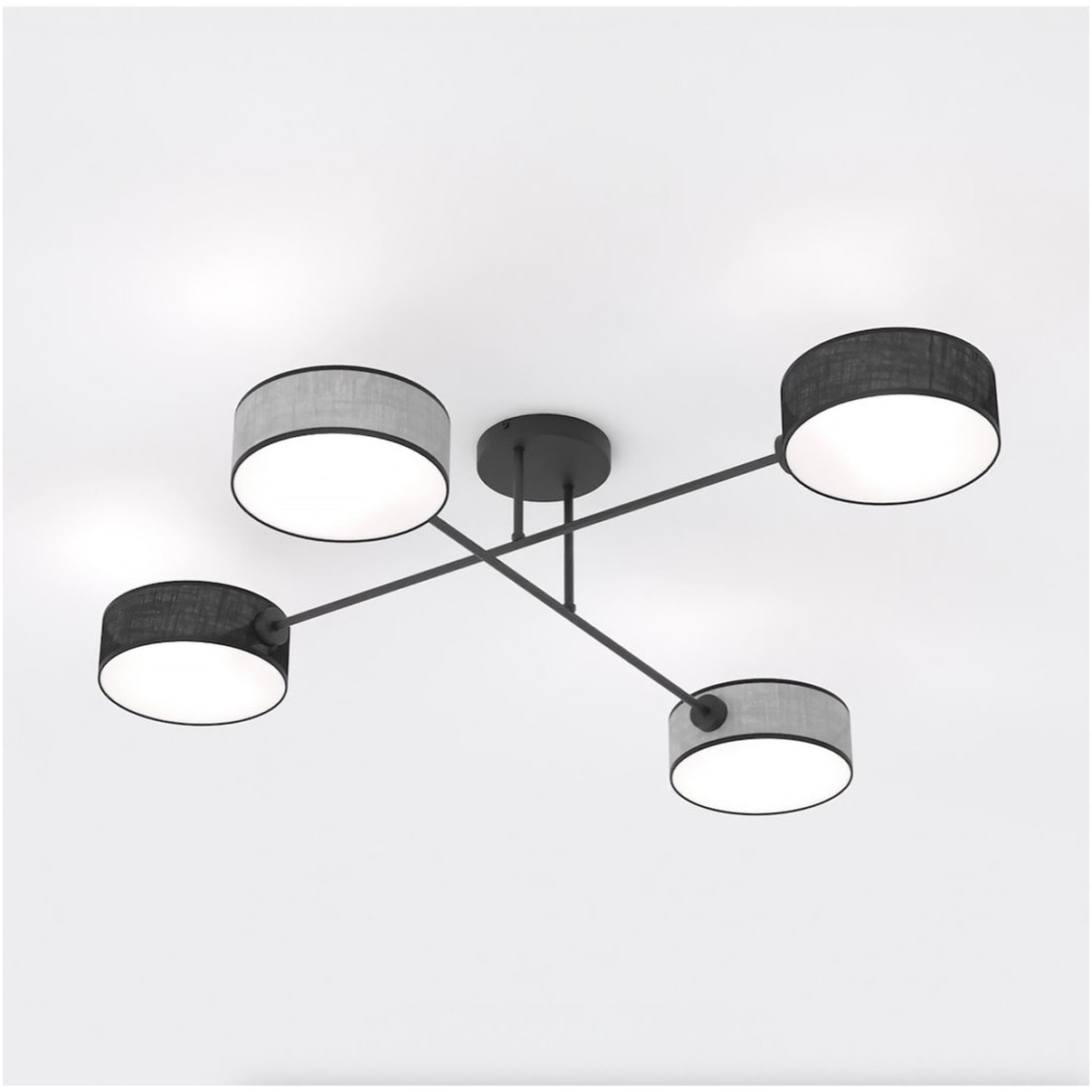 Lampada a sospensione MAGA con quattro bracci e paralumi in tessuto
