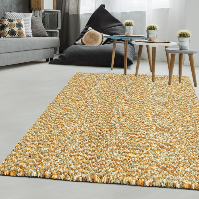 Tapis longs poils shaggy tissé en laine motif faux uni KABE