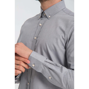 camicia uomo 1 bottone button down slim Jacquard Fantasia Grigio/Bianco