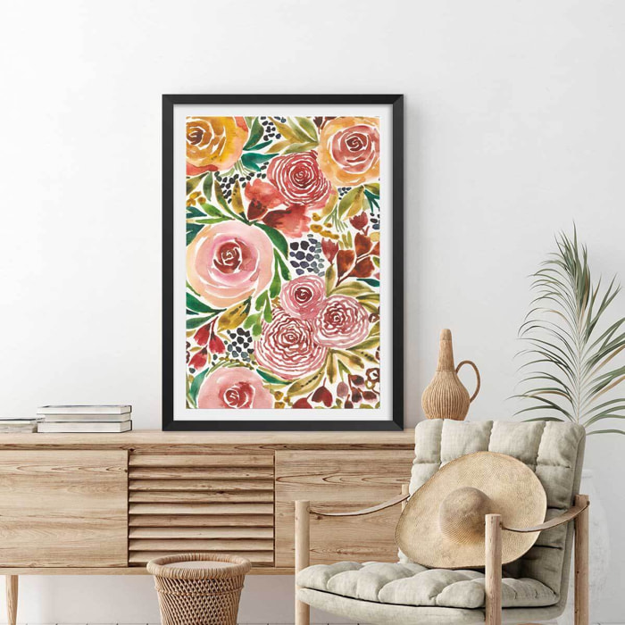 Poster roses envoutantes Affiche sous cadre noir