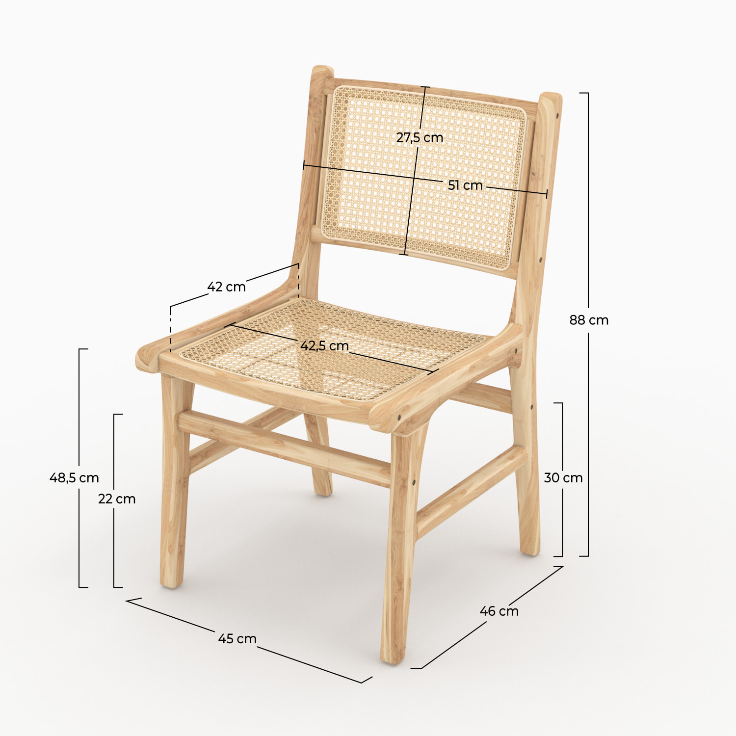 Lot de 2 chaises en bois de teck et rotin - Kyla