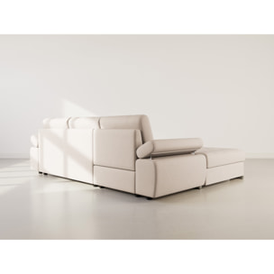 Bianca - Canapé d'angle gauche 4 places convertible avec coffre en tissu texturé - Beige