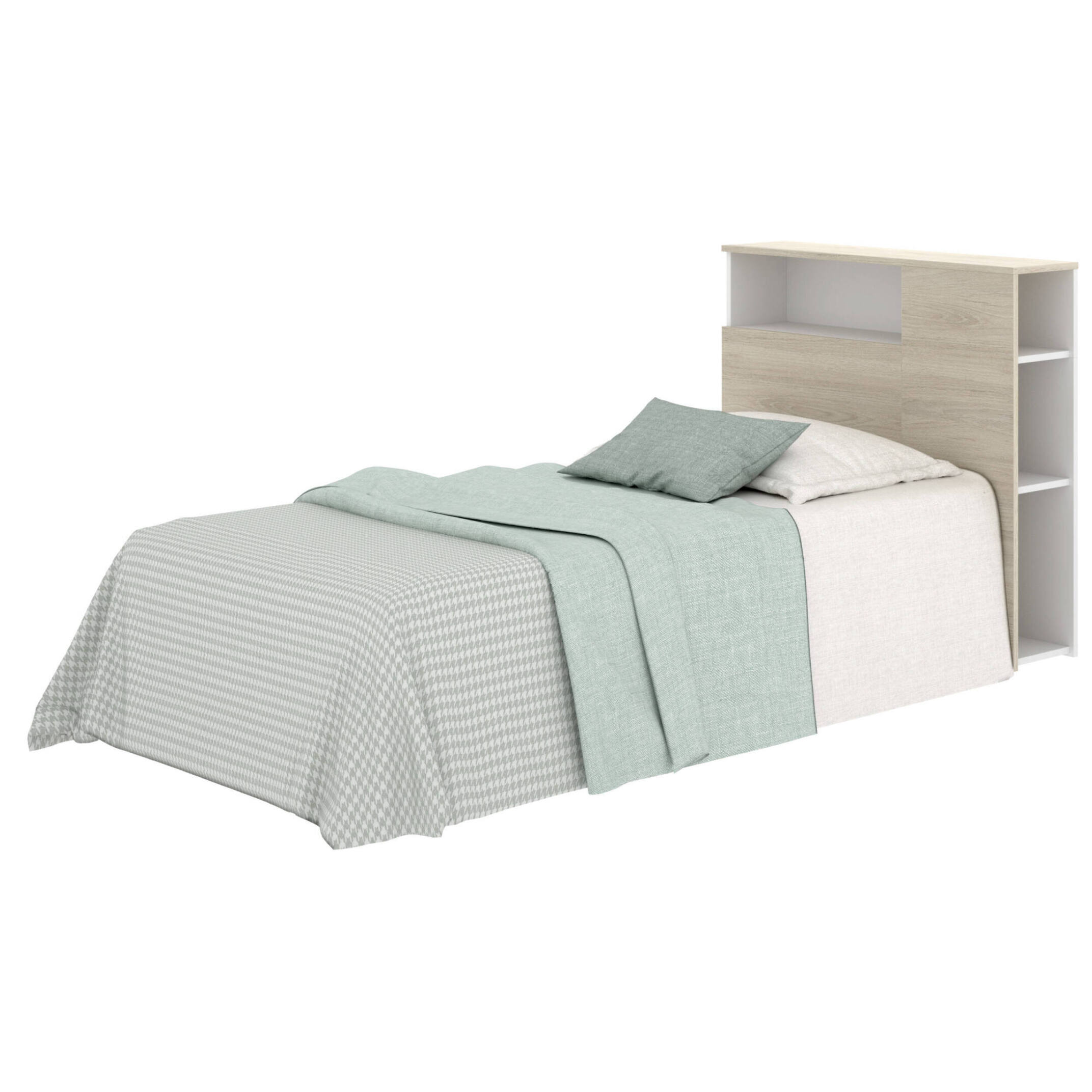 Testiera letto Haitang, Spalliera, Testata per camera da letto, Poggiatesta, 23x99 h96 cm, Bianco e Rovere