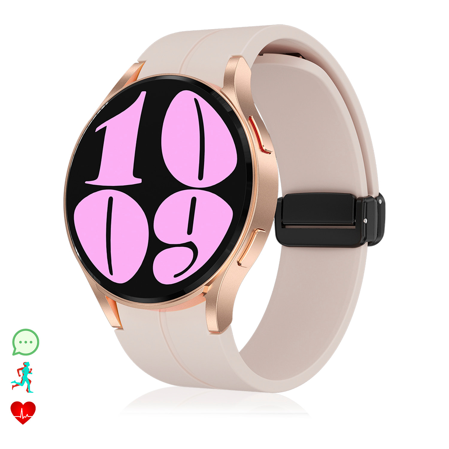 DAM Smartwatch R6 Pro Max, pantalla AMOLED, +100 modos deportivos. Llamadas BT, notificaciones push. Monitor glucosa en sangre. 4,15x1,1x4,9 Cm. Color: Oro Rosa