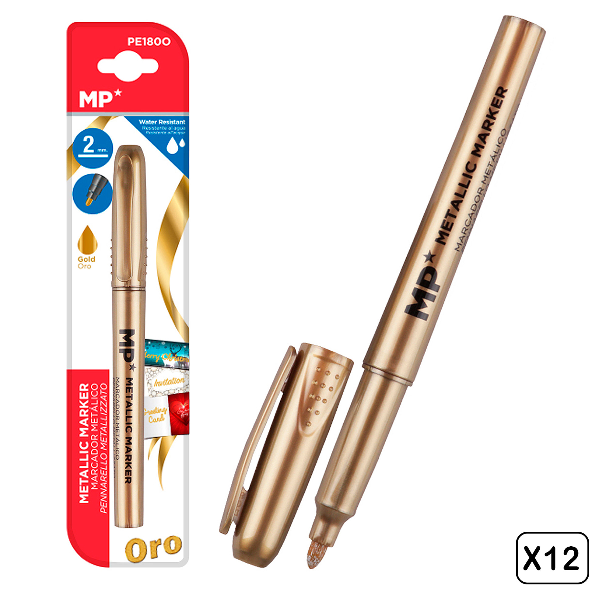 PACK 12 ROTULADORES METALIZADOS ORO