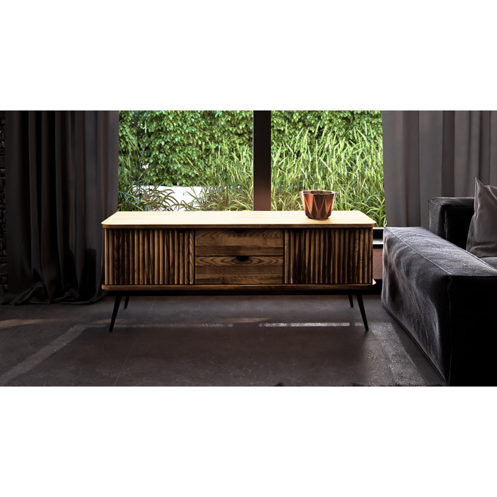 Meuble bas bois hêtre 2 portes paola 144x45cm