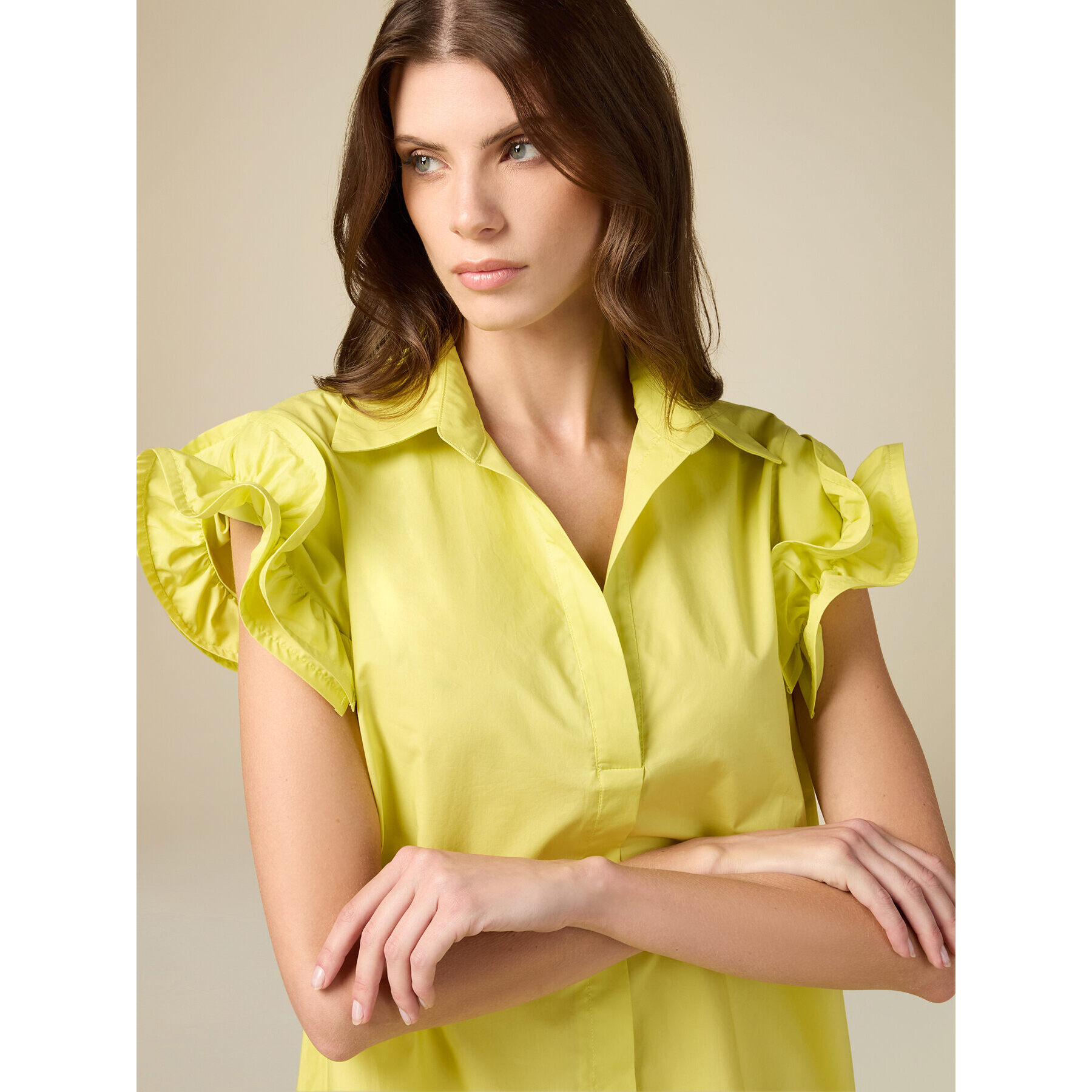 Oltre - Vestido camisero corto de algodón - Amarillo