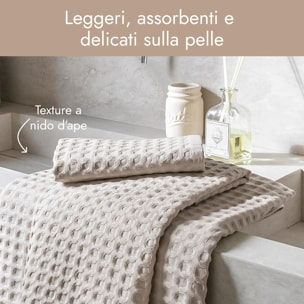 INTRECCI HOME Set Bagno Asciugamani Viso+Ospite, in Puro Cotone 300 g, Leggerezza e Praticità, con Lavorazione Nido d’Ape, Ideale per Asciugatura Rapida