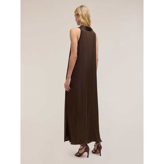 Motivi - Vestido largo con cuello de satén - Marrón